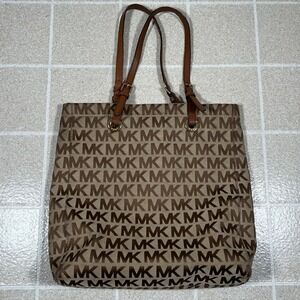 MICHAEL Michael Kors North South Jet‎ Set Tote Bag Large Beige Mocha Canvas Logo